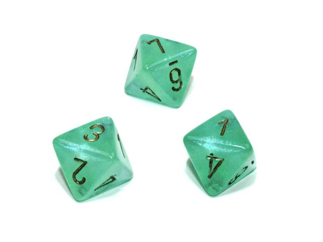 Luminary Borealis 15mm 8 Sided D8 Dice, 6 Pieces - Light Green with Gold Numbers