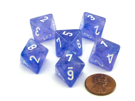 Luminary Borealis 15mm 8 Sided D8 Dice, 6 Pieces - Purple with White Numbers