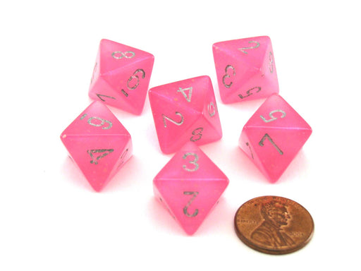 Luminary Borealis 15mm 8 Sided D8 Dice, 6 Pieces - Pink with Silver Numbers