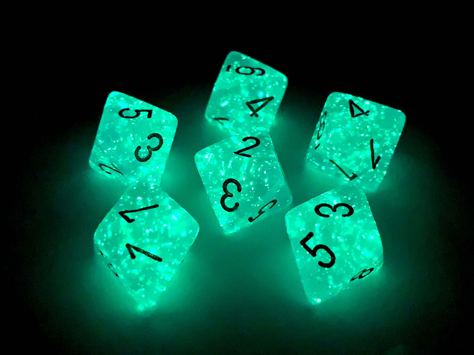 Luminary Borealis 15mm 8 Sided D8 Dice, 6 Pieces - Teal with Gold Numbers