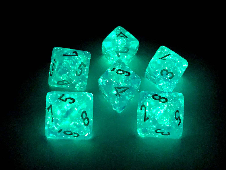 Luminary Borealis 15mm 8 Sided D8 Dice, 6 Pieces - Sky Blue with White Numbers