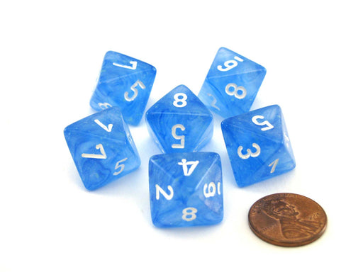 Luminary Borealis 15mm 8 Sided D8 Dice, 6 Pieces - Sky Blue with White Numbers