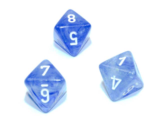 Luminary Borealis 15mm 8 Sided D8 Dice, 6 Pieces - Sky Blue with White Numbers