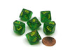 Borealis 16mm D10 (0-9) Chessex Dice, 6 Pieces - Maple Green with Yellow Numbers