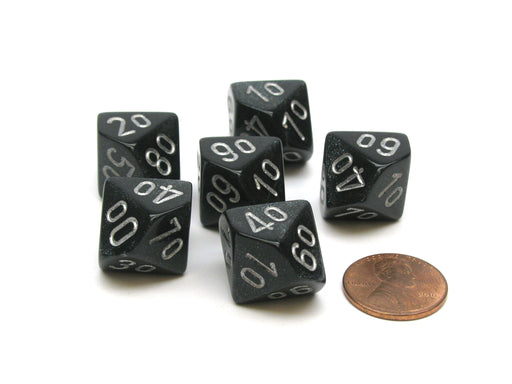 Borealis 16mm Tens D10 (00-90) Dice, 6 Pieces - Smoke with Silver Numbers