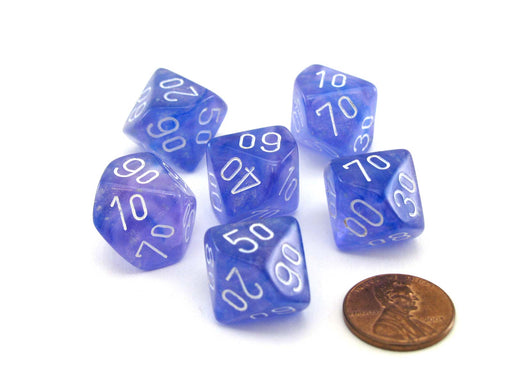 Luminary Borealis 16mm Tens D10 (00-90) Dice 6 Piece - Purple with White Numbers