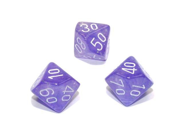 Luminary Borealis 16mm Tens D10 (00-90) Dice 6 Piece - Purple with White Numbers