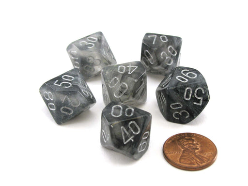 Luminary Borealis 16mm Tens D10 (00-90) Dice, 6 Pieces - Light Smoke with Silver