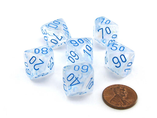 Luminary Borealis 16mm Tens D10 (00-90) Dice, 6 Pieces - Icicle with Light Blue