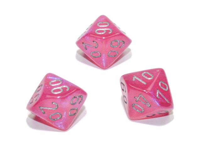 Luminary Borealis 16mm Tens D10 (00-90) Dice, 6 Piece - Pink with Silver Numbers