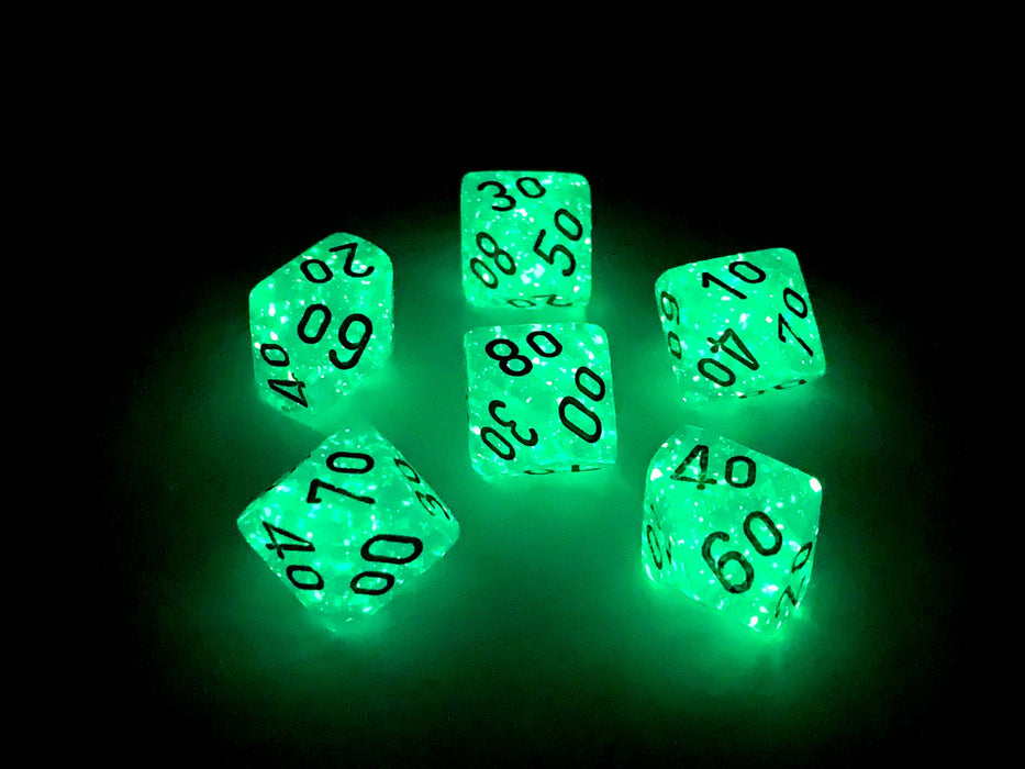 Luminary Borealis 16mm Tens D10 (00-90) Dice, 6 Pieces - Teal with Gold Numbers