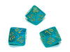 Luminary Borealis 16mm Tens D10 (00-90) Dice, 6 Pieces - Teal with Gold Numbers