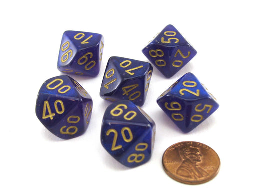 Luminary Borealis 16mm Tens D10 (00-90) Dice, 6 Pieces - Royal Purple with Gold