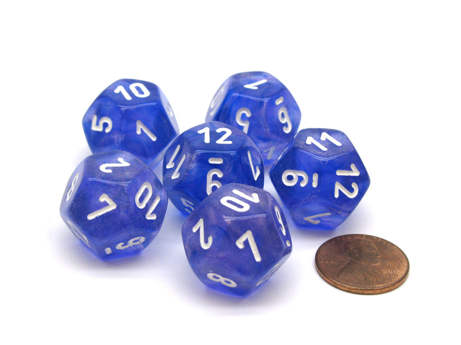 Borealis 12 Sided D12 Chessex Dice, 6 Pieces - Purple with White Numbers