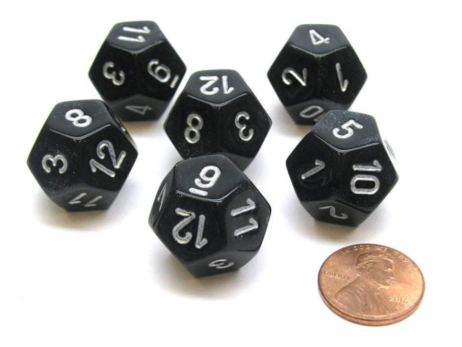 Borealis 18mm 12 Sided D12 Chessex Dice, 6 Pieces - Smoke with Silver