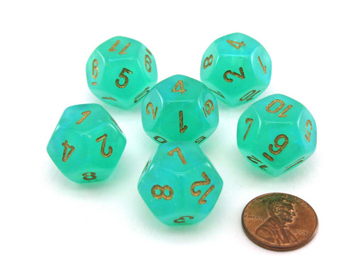 Luminary Borealis 18mm D12 Dice, 6 Pieces - Light Green with Gold Numbers