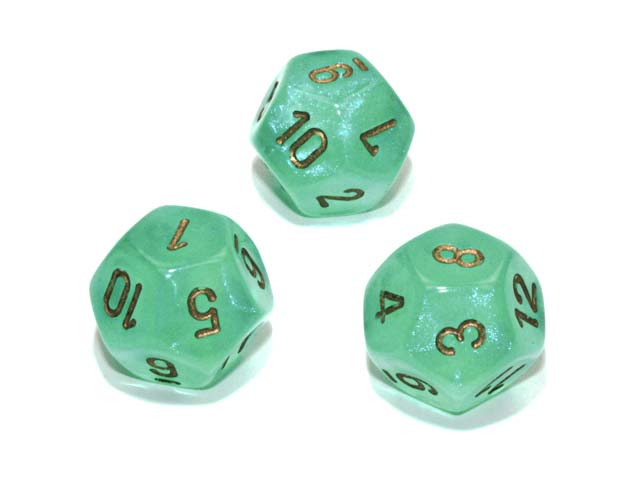 Luminary Borealis 18mm D12 Dice, 6 Pieces - Light Green with Gold Numbers