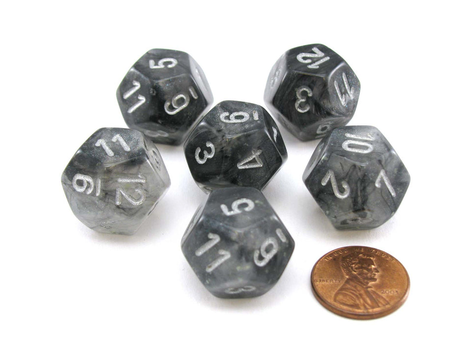 Luminary Borealis 18mm D12 Dice, 6 Pieces - Light Smoke with Silver Numbers