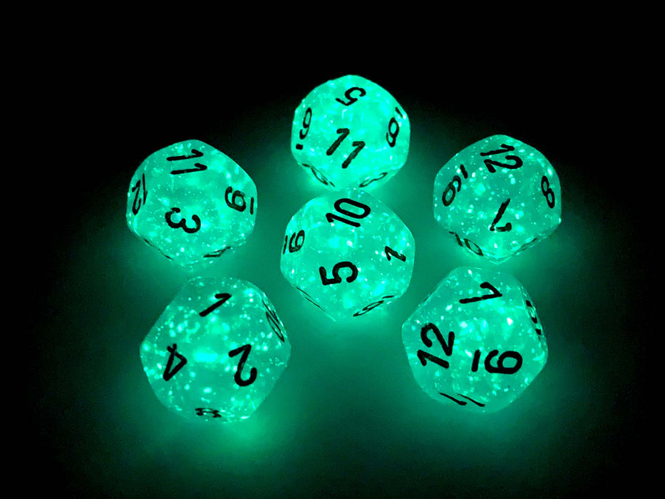 Luminary Borealis 18mm 12 Sided D12 Dice, 6 Pieces - Teal with Gold Numbers