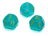 Luminary Borealis 18mm 12 Sided D12 Dice, 6 Pieces - Teal with Gold Numbers