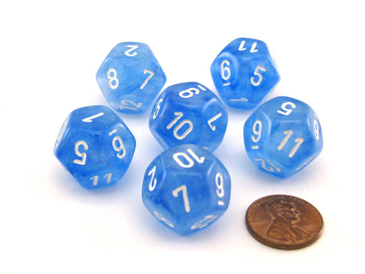 Luminary Borealis 18mm 12 Sided D12 Dice, 6 Pieces - Sky Blue with White Numbers
