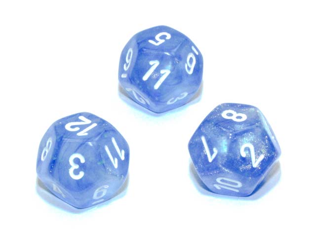 Luminary Borealis 18mm 12 Sided D12 Dice, 6 Pieces - Sky Blue with White Numbers