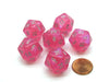 Borealis 20 Sided D20 Chessex Dice, 6 Pieces - Pink with Silver Numbers