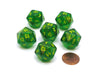 Borealis 20 Sided D20 Chessex Dice, 6 Pieces - Maple Green with Yellow Numbers