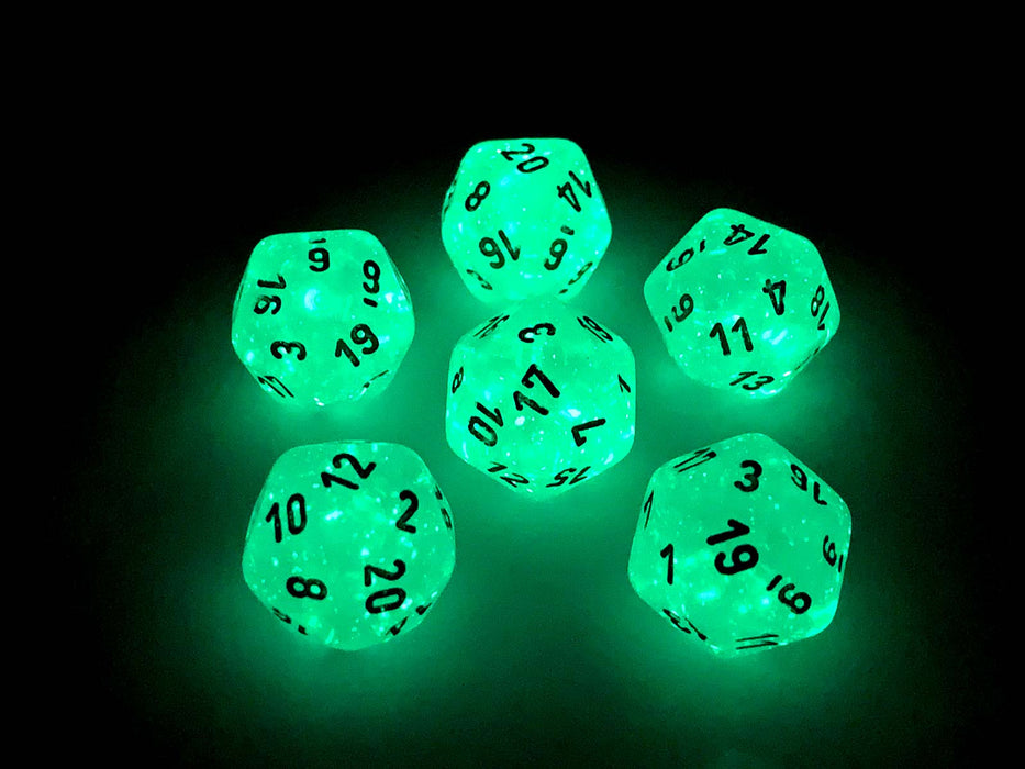 Luminary Borealis 20 Sided D20 Dice, 6 Pieces - Light Green with Gold Numbers