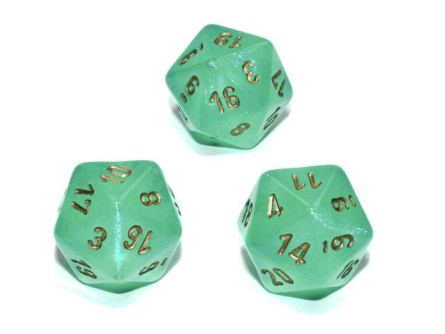 Luminary Borealis 20 Sided D20 Dice, 6 Pieces - Light Green with Gold Numbers