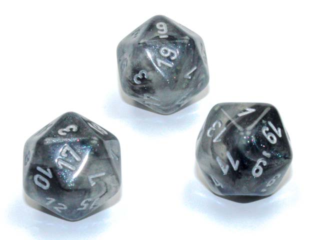 Luminary Borealis 20 Sided D20 Dice, 6 Pieces - Light Smoke with Silver Numbers