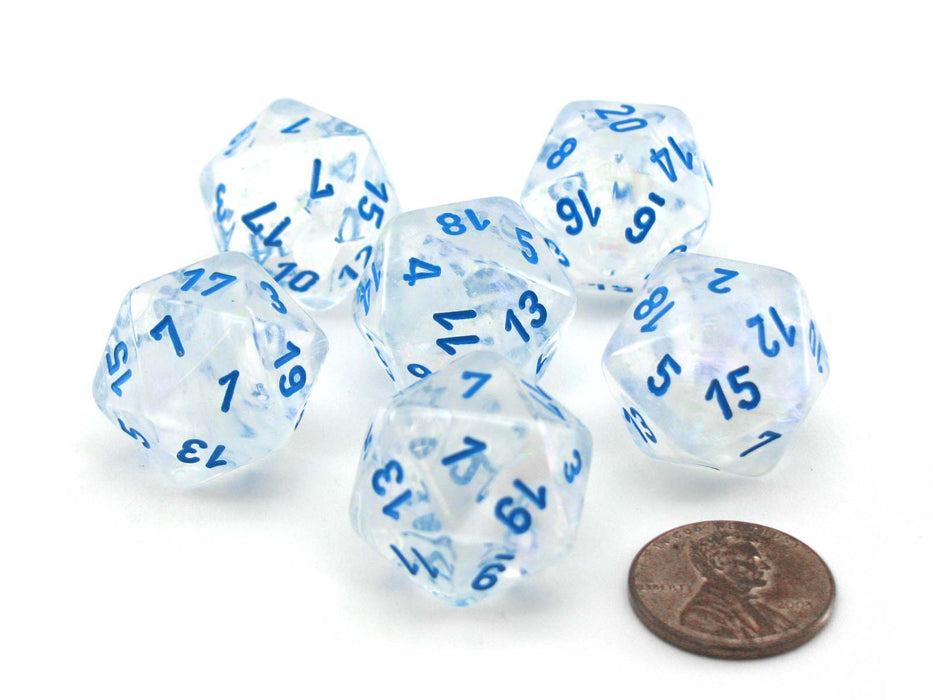 Luminary Borealis 20 Sided D20 Dice, 6 Pieces - Icicle with Light Blue Numbers