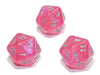 Luminary Borealis 20 Sided D20 Dice, 6 Pieces - Pink with Silver Numbers