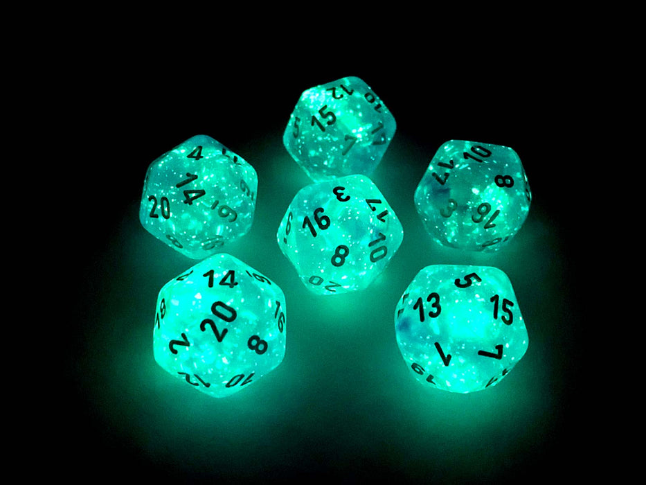 Luminary Borealis 20 Sided D20 Dice, 6 Pieces - Sky Blue with White Numbers