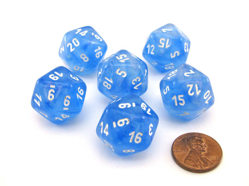 Luminary Borealis 20 Sided D20 Dice, 6 Pieces - Sky Blue with White Numbers