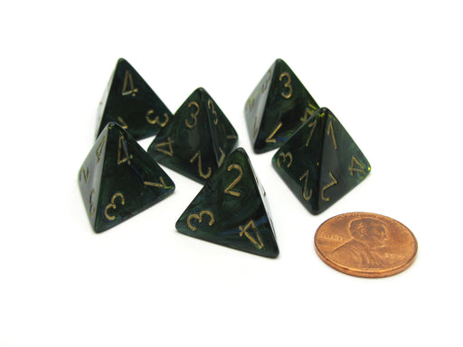 Scarab 18mm 4 Sided D4 Chessex Dice, 6 Pieces - Jade with Gold