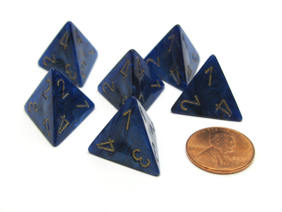 Scarab 18mm 4 Sided D4 Chessex Dice, 6 Pieces - Royal Blue with Gold