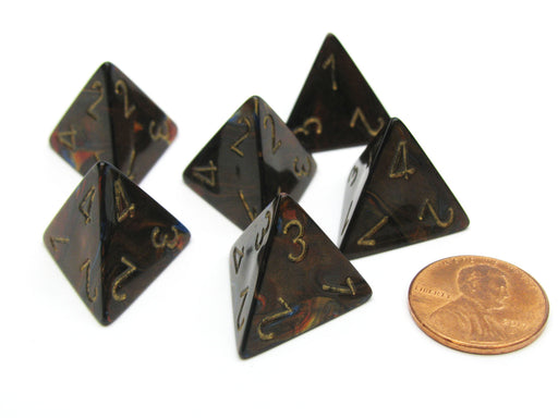 Scarab 18mm 4 Sided D4 Chessex Dice, 6 Pieces - Blue Blood with Gold