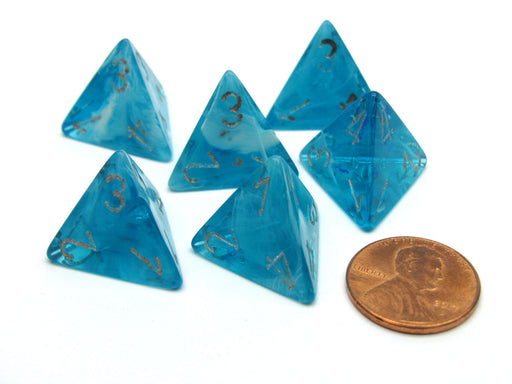 Cirrus 18mm 4 Sided D4 Chessex Dice, 6 Pieces - Aqua with Silver
