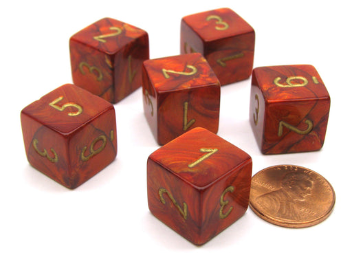 Scarab 15mm 6-Sided D6 Numbered Chessex Dice, 6 Pieces - Scarlet with Gold
