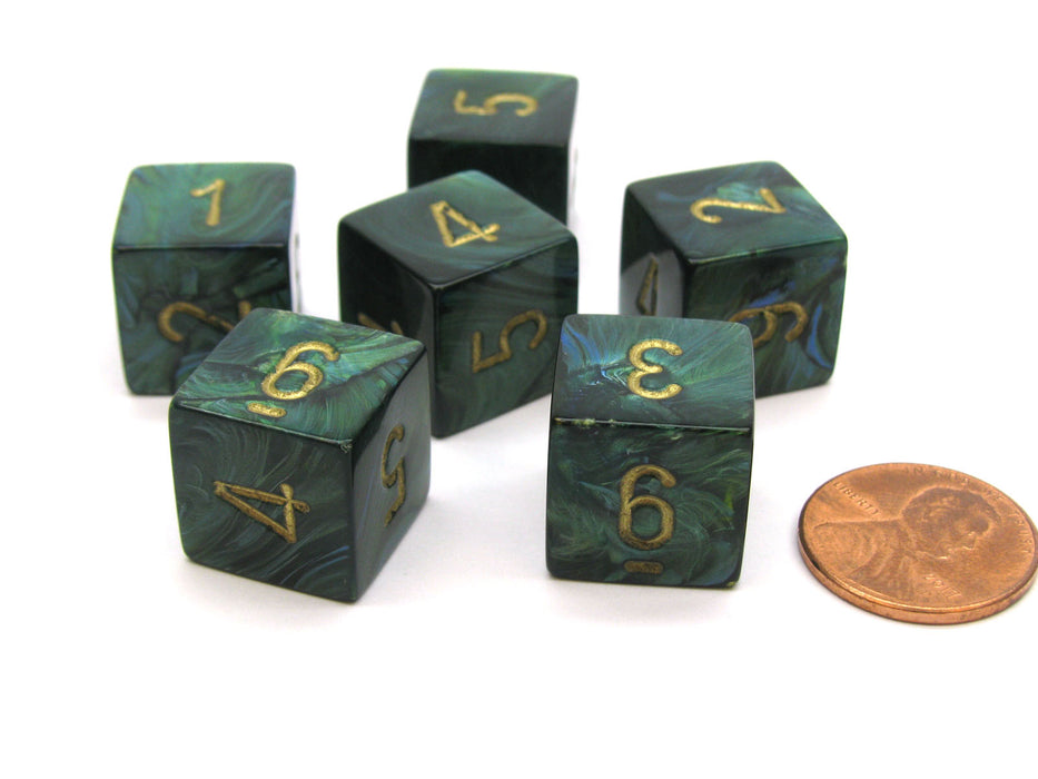Scarab 15mm 6-Sided D6 Numbered Chessex Dice, 6 Pieces - Jade with Gold Numbers