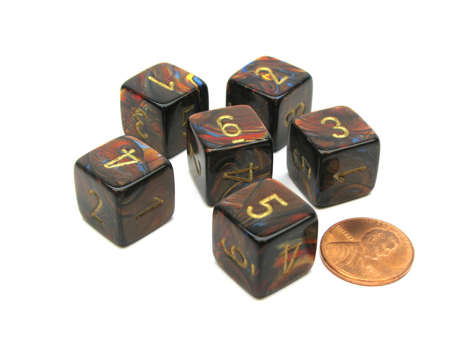 Scarab 15mm 6-Sided D6 Numbered Chessex Dice, 6 Pieces - Blue Blood with Gold