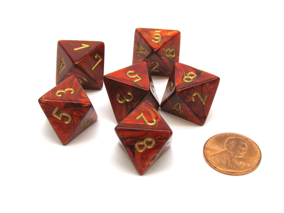Scarab 15mm 8 Sided D8 Chessex Dice, 6 Pieces - Scarlet with Gold