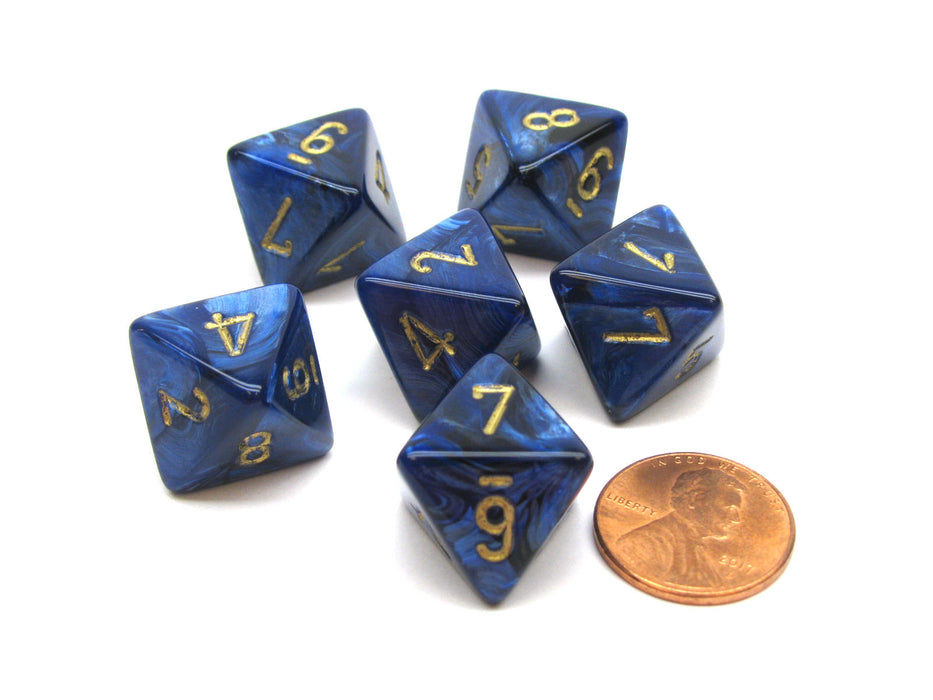 Scarab 15mm 8 Sided D8 Chessex Dice, 6 Pieces - Royal Blue with Gold