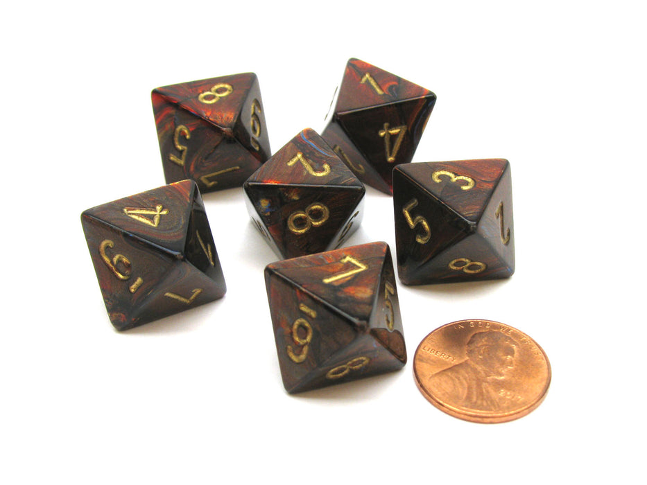 Scarab 15mm 8 Sided D8 Chessex Dice, 6 Pieces - Blue Blood with Gold