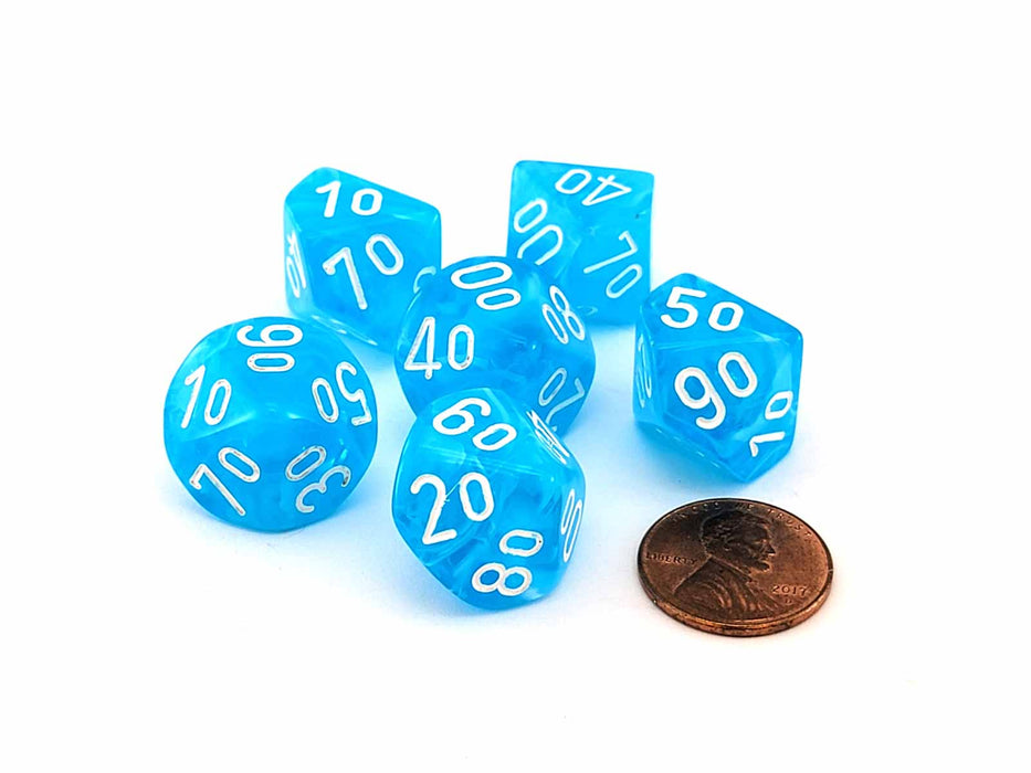 Cirrus 16mm Tens D10 (00-90) Dice, 6 Pieces - Light Blue with White Numbers