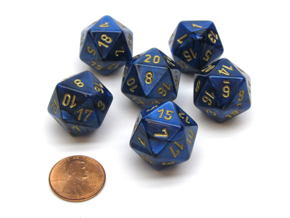 Scarab 20 Sided D20 Chessex Dice, 6 Pieces - Royal Blue with Gold Numbers
