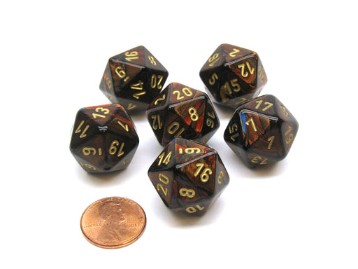Scarab 20 Sided D20 Chessex Dice, 6 Pieces - Blue Blood with Gold Numbers