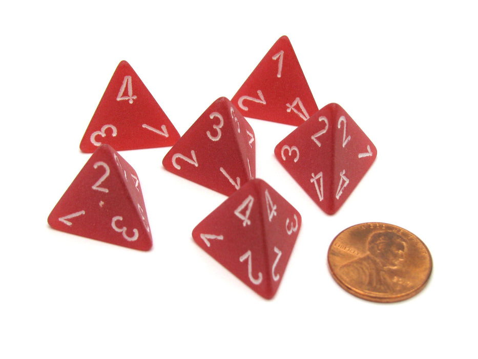 Frosted 18mm 4 Sided D4 Chessex Dice, 6 Pieces - Red with White