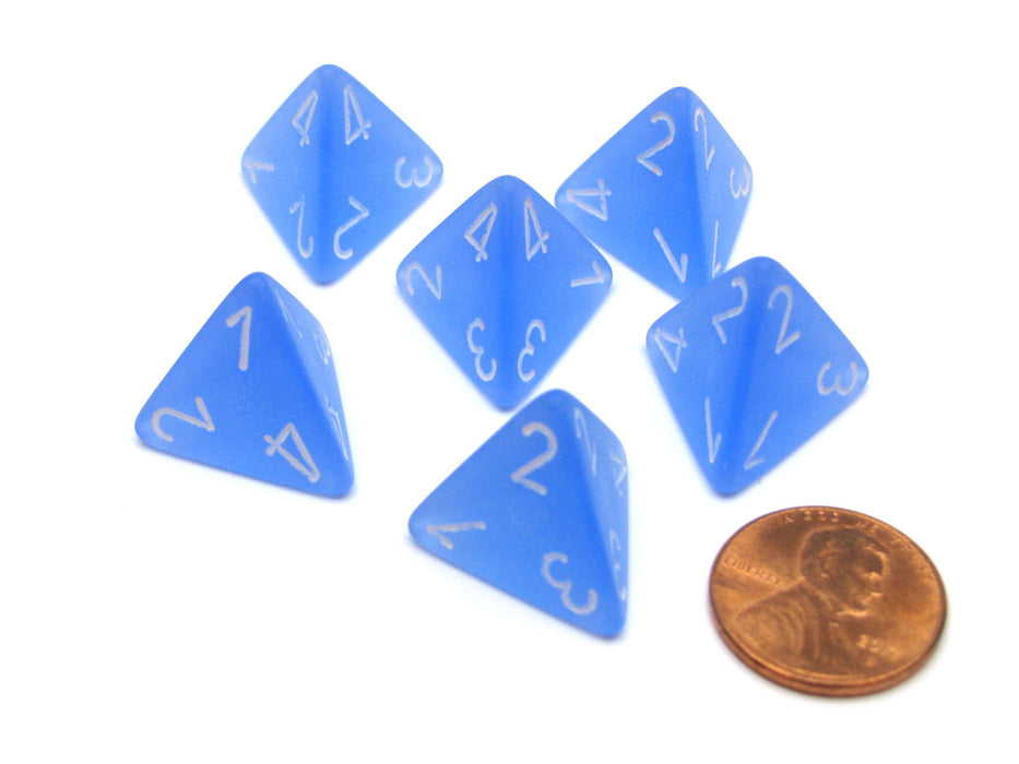 Frosted 18mm 4 Sided D4 Chessex Dice, 6 Pieces - Blue with White